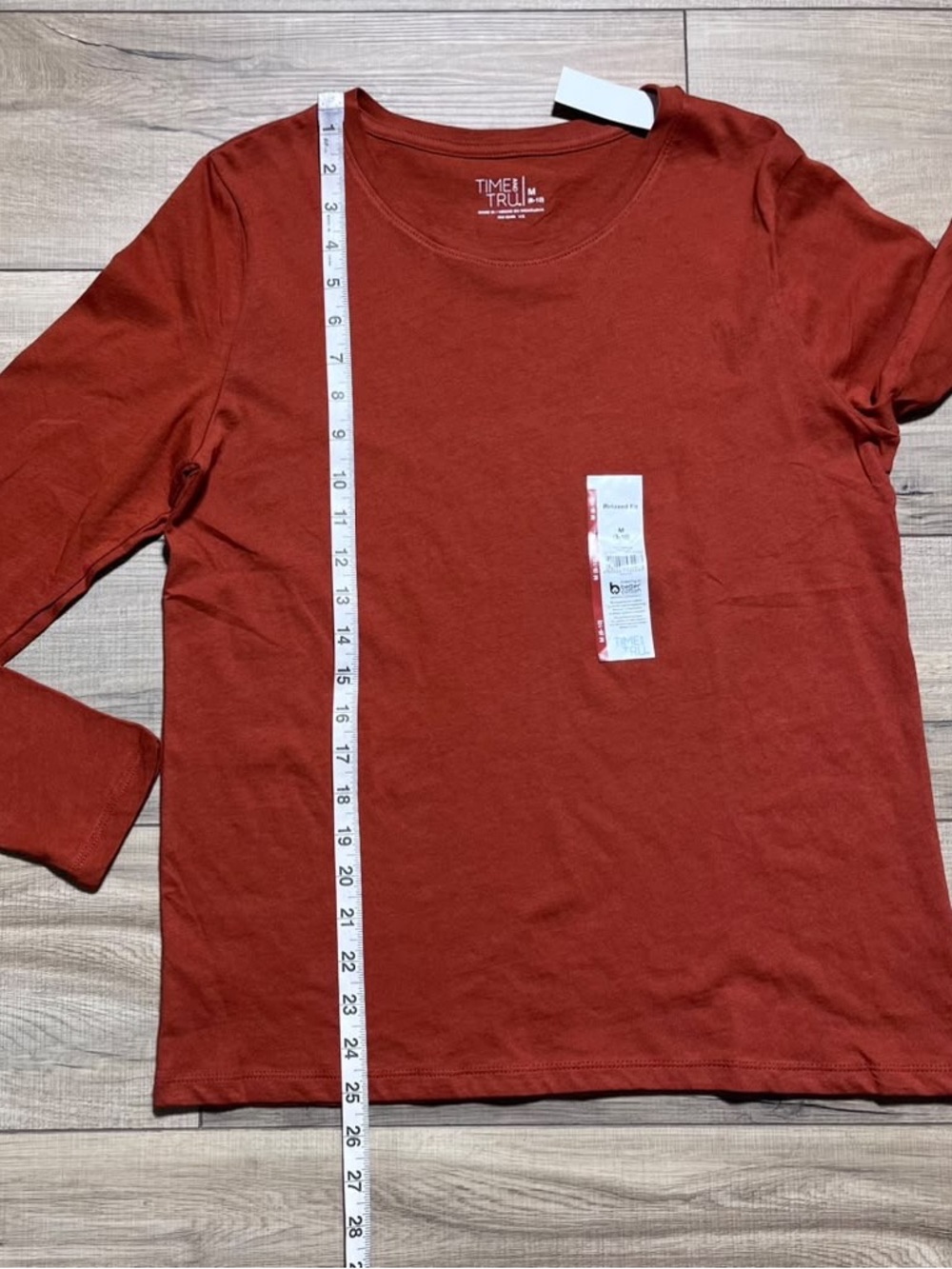 Time And Tru Womens Long Sleeve Core Tee Size Medium 8-10 Auburn Sun - Picture 5 of 9